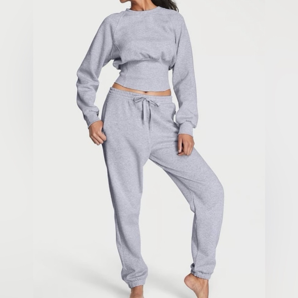 Victoria's Secret Gray Crop Top Fleece Sweatshirt Corset Crewneck XXL